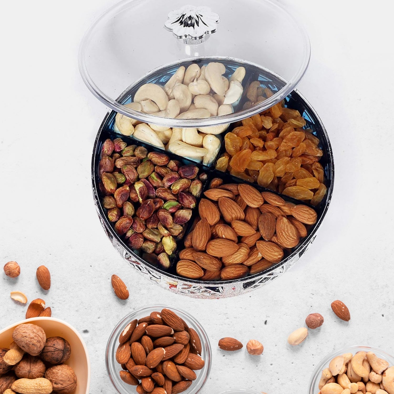 Elegant Silver Gift Box for Nuts and Dried Fruits Elegant Silver Gift Box for Nuts and Dried Fruits